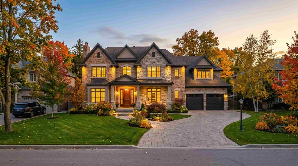 CHEO Dream Home luxury house exterior in Manotick Ottawa with autumn landscaping